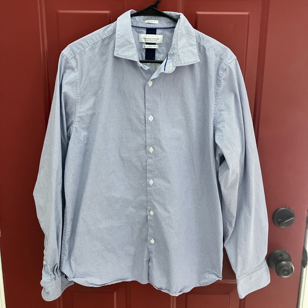 Denim And Flower Slim Fit Geometric Print Long Sleeve Stretch Button Down XL